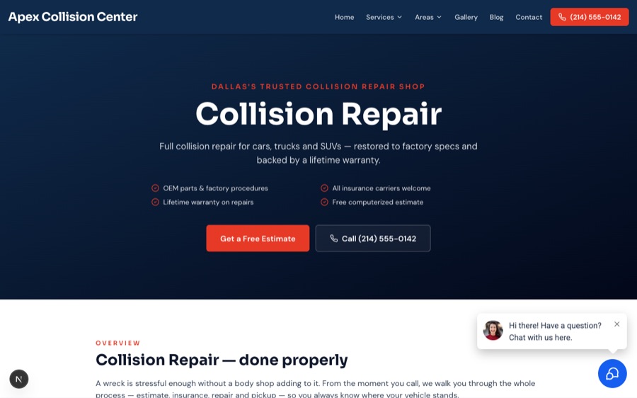 Collision repair service page