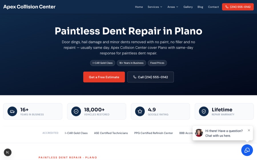 Paintless dent repair in Plano page
